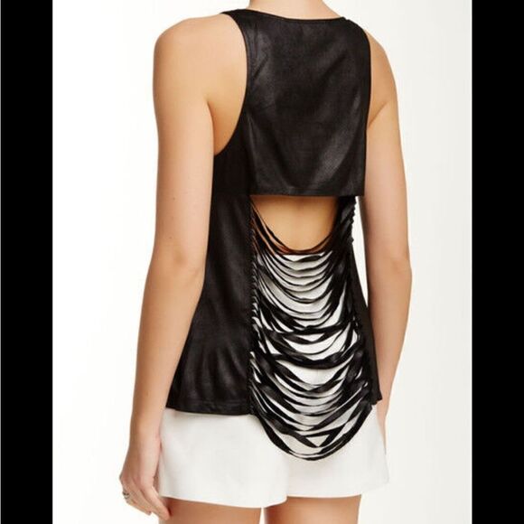 BB Dakota Sleeveless Faux Suede Tank Hadiya Cut-Out Top Black M - Picture 1 of 10